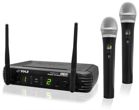 Pyle Pdwm3375 Premier Series 2-Channel Uhf Wireless Handheld Microphone System With Selectable