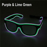 El Wire Neon Effect Light Up Glow Party Glasses With On/flashing Purple/limegreen Novelty
