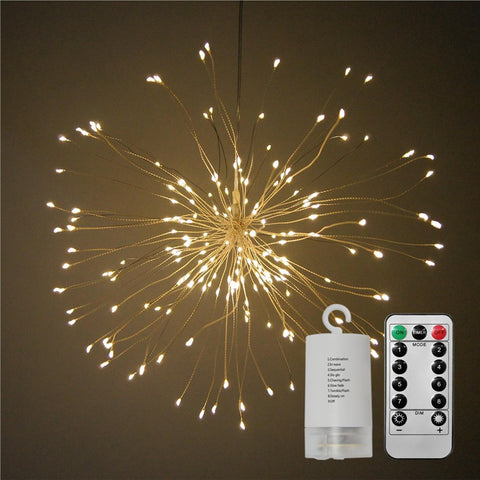 150 Led Fairy Starburst Firework Battery Operated Hanging Light 8 Modes W/remote - Warm White
