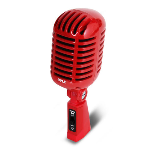 PYLE PDMICR42RD Classic Retro Vintage Style Dynamic Microphone with 16ft Cable - Red