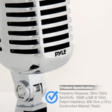 PYLE PDMICR42SL Classic Retro Vintage Style Dynamic Microphone with 16ft Cable - Silver Chrome