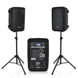 PYLE PPHP28AMX Speaker and Mixer Bundle Kit with Stands and Microphone